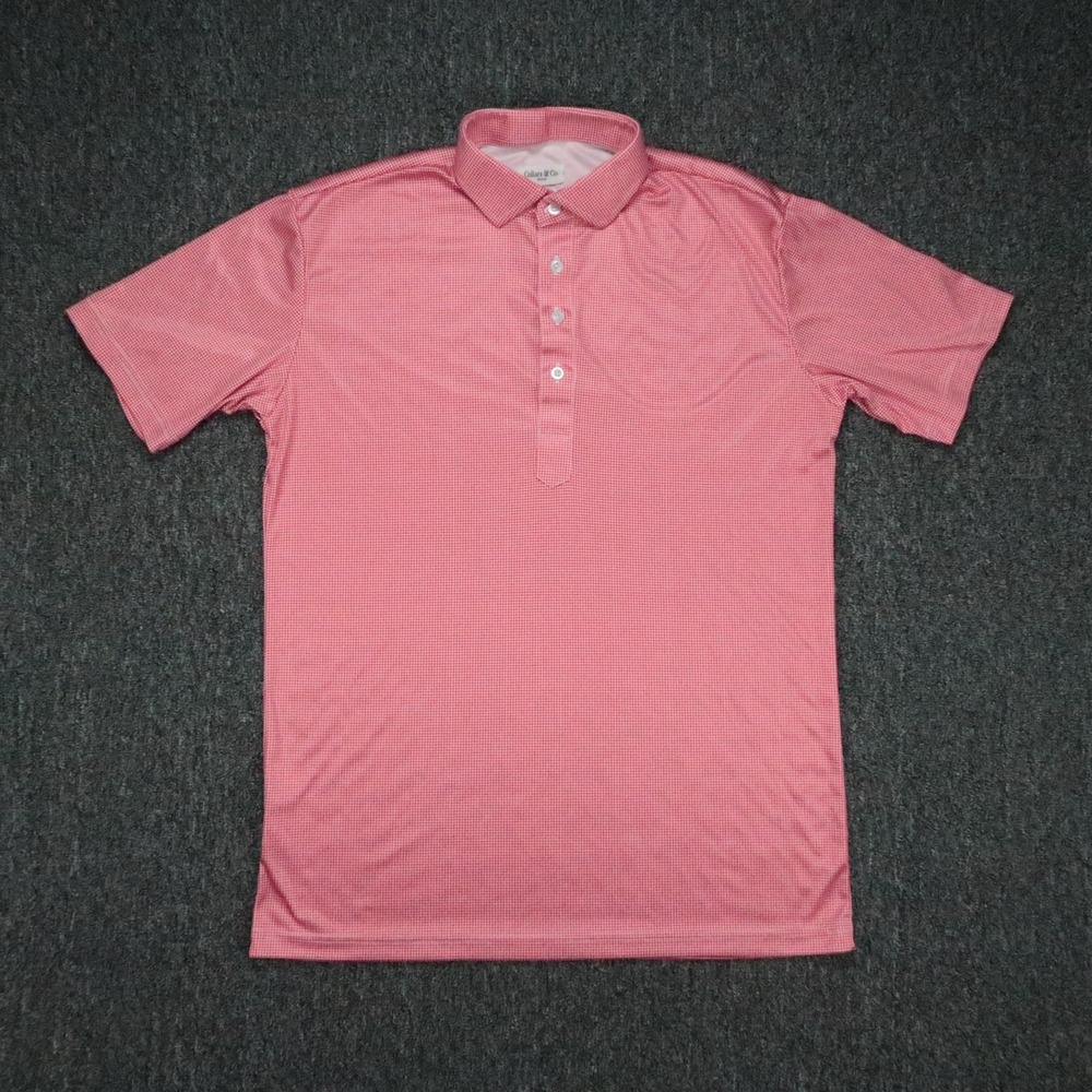 Collars Co Shirt Mens Medium Red White Houndstooth Dress Collar Polo Performance